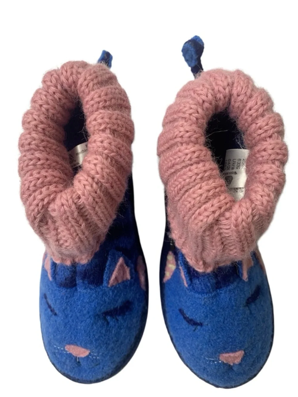 Garnet‎ Hill Girls Boiled Wool Slipper Boots Pink Blue Cute Cat Size 08 Toddler